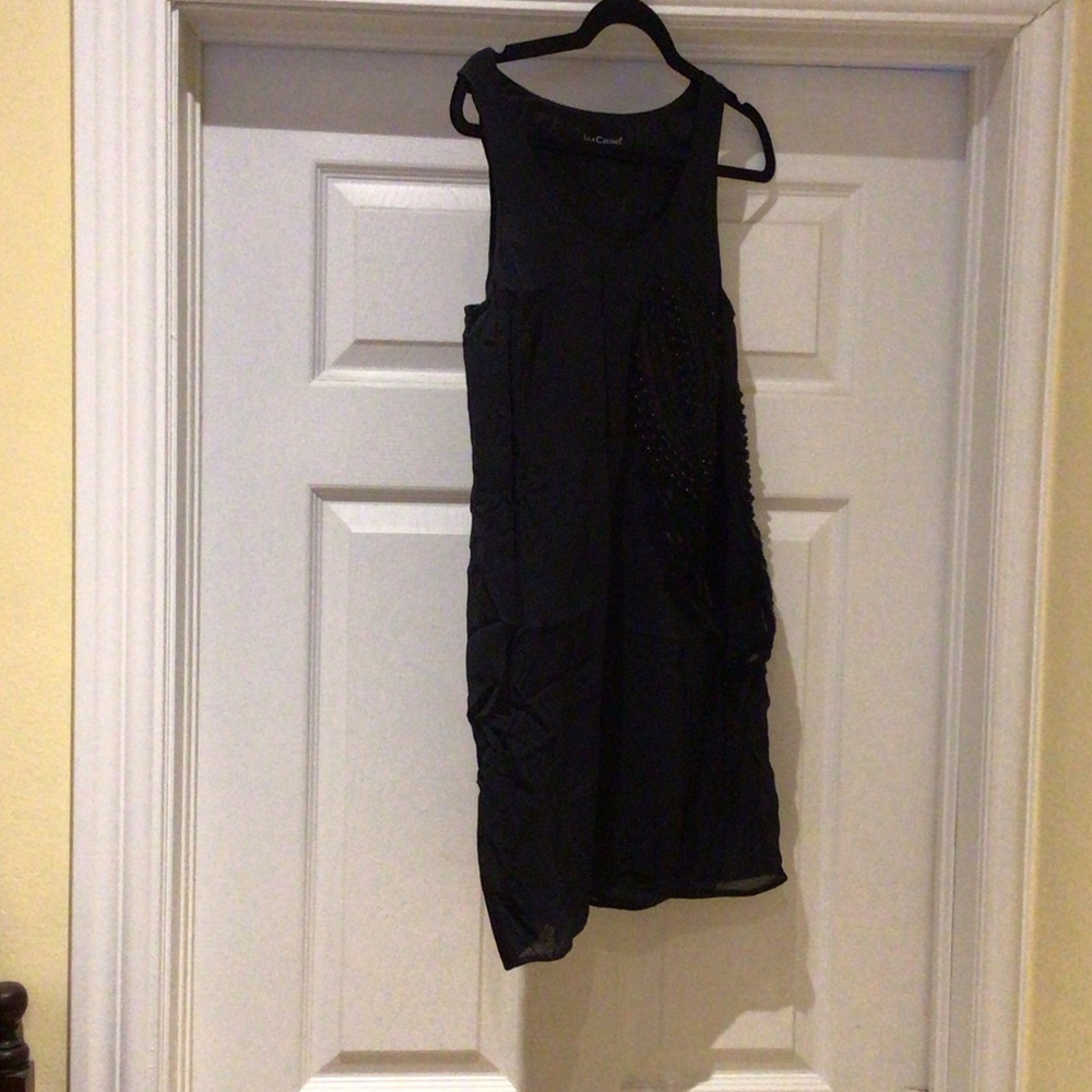 Luisa Cerano Silk with embroidery and pearl details Chic Black Mini Dress